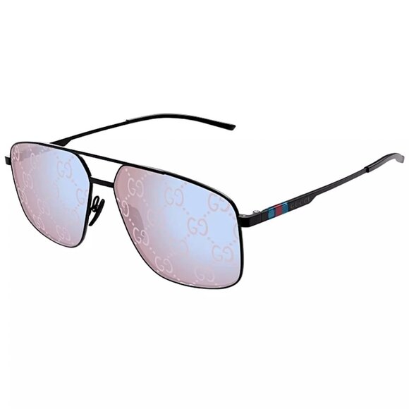 GUCCI Men's GG1676S-005 Shiny Black/Solid Violet & Clichè Guccissima Sunglasses - Picture 1 of 4